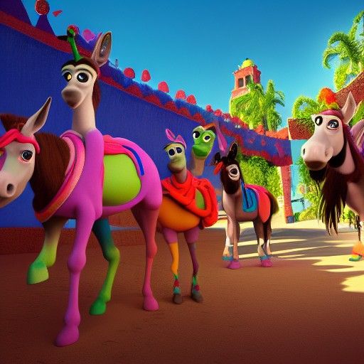 Donkey Show in Mexico: Pixar-Style 3D Digital Art