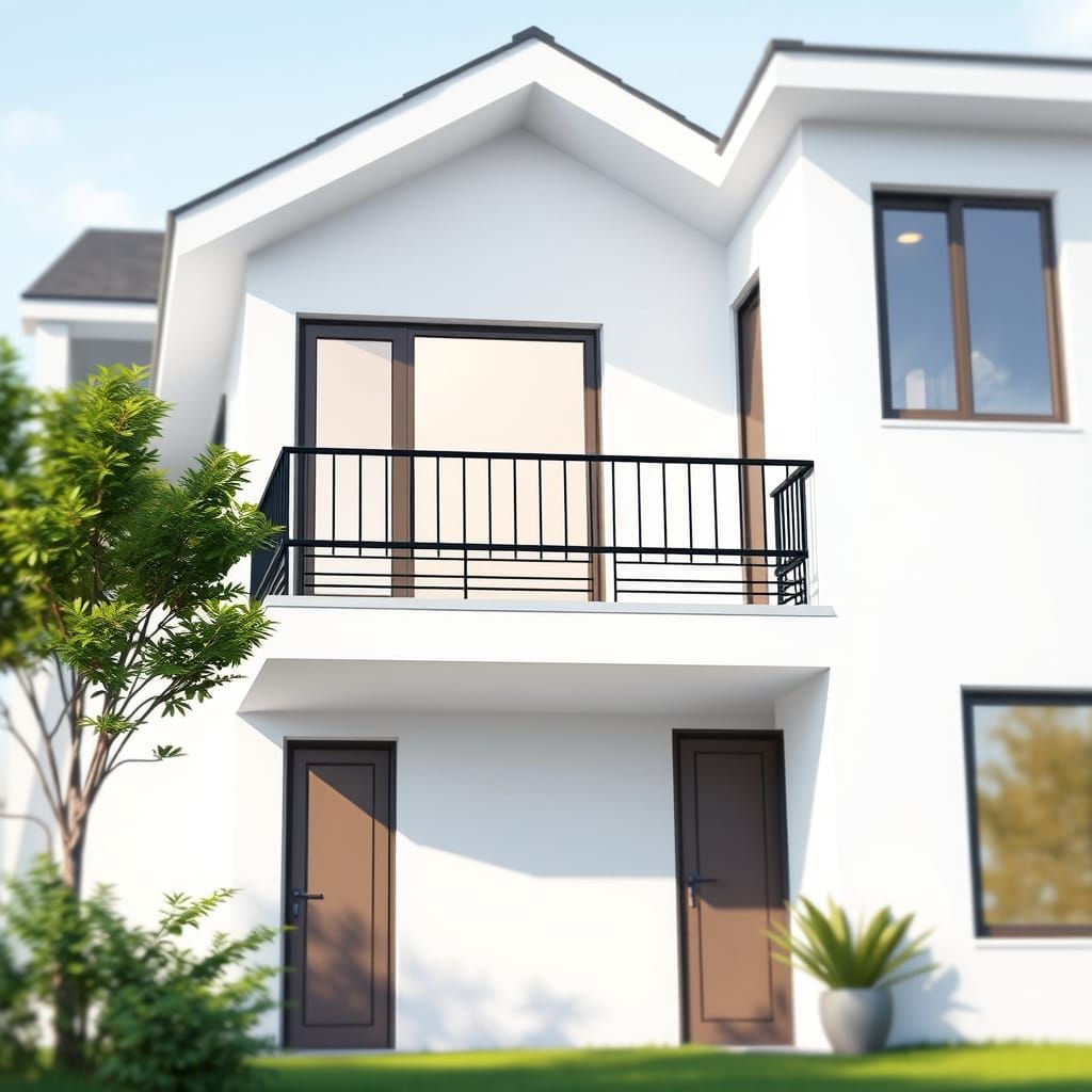 Modern Country House Architectural Render in Cartoon Style