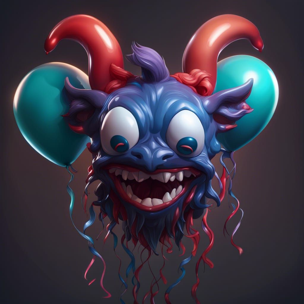 Demonic Balloon Animal Portrait in Hyperdetailed Style