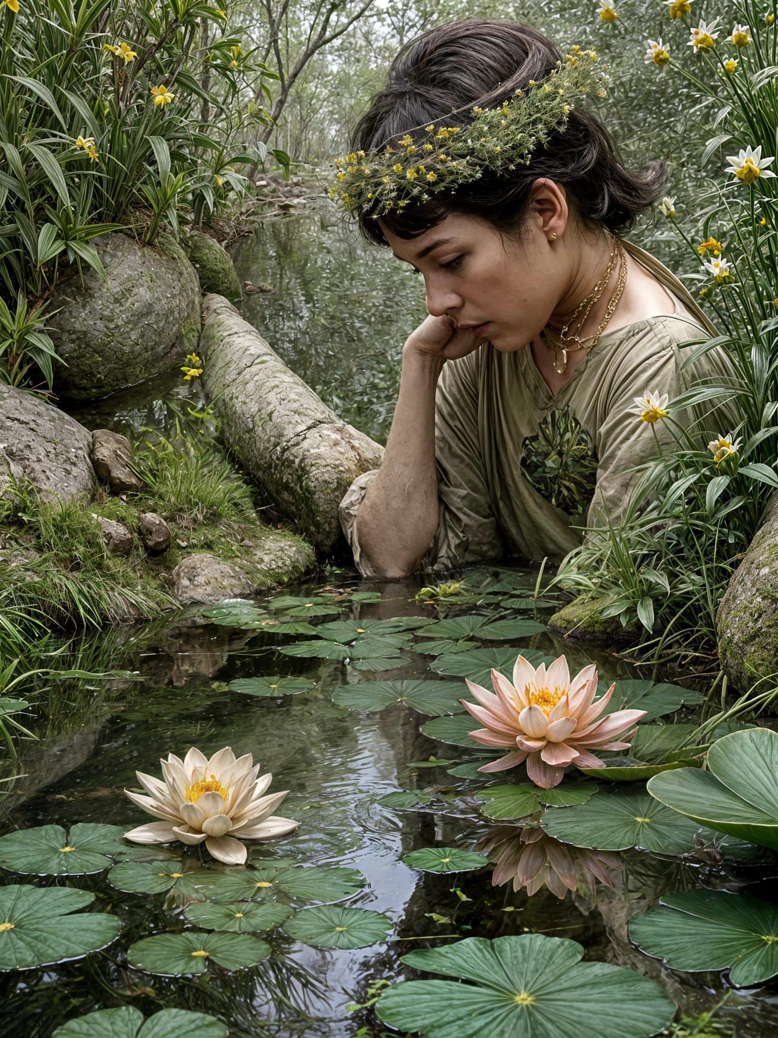 Narcissus and Reflection in Surreal Style