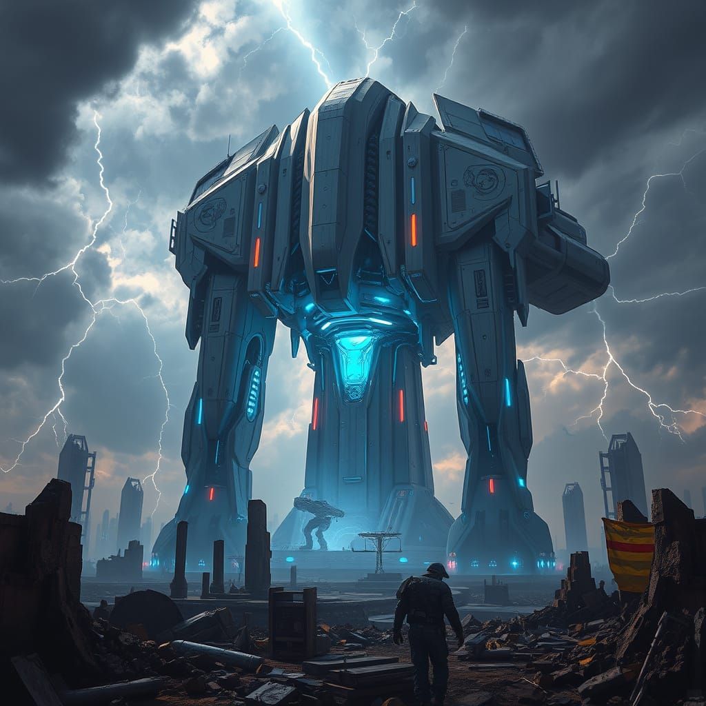 Futuristic Structure Rises in Cyberpunk City Ruins