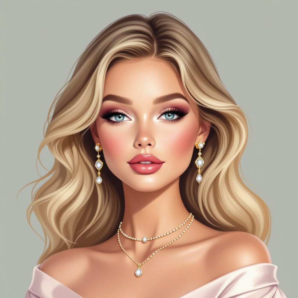 Serene Blonde Woman Portrait in Watercolor Style