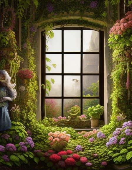 Hyperdetailed Garden Window in Photorealistic Style