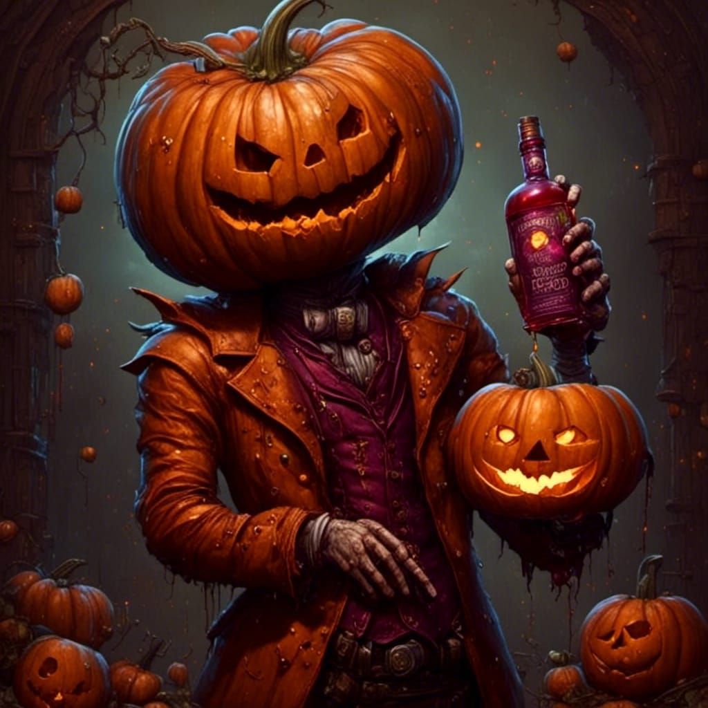 Respectable Pumpkin Head Man with Pumpkin Juice