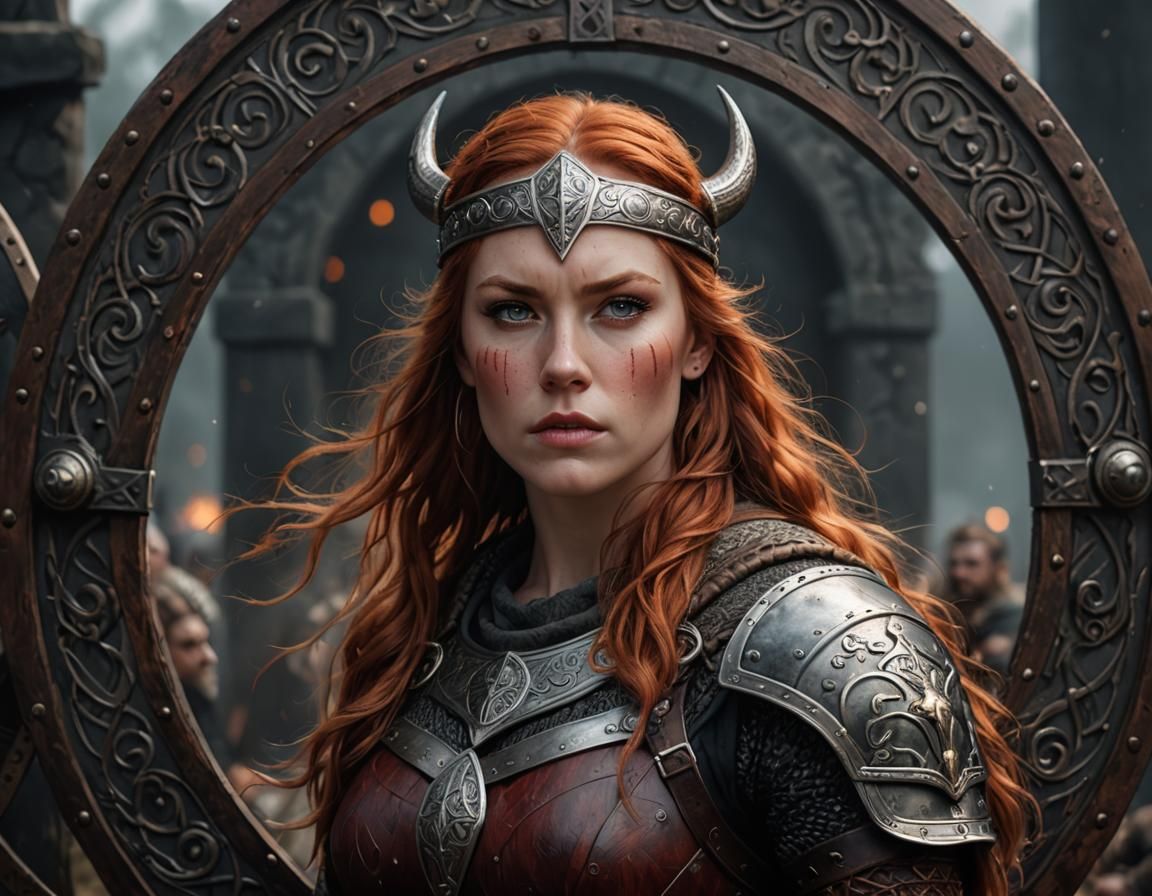 Viking Shieldmaiden Portrait in Acrylic Painting Style