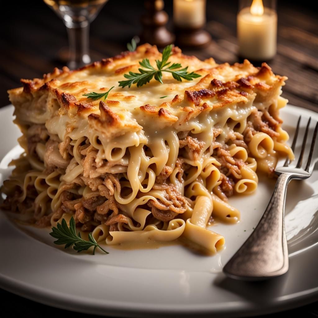 Hyperrealistic Chicken Pastitsio Still Life Photography
