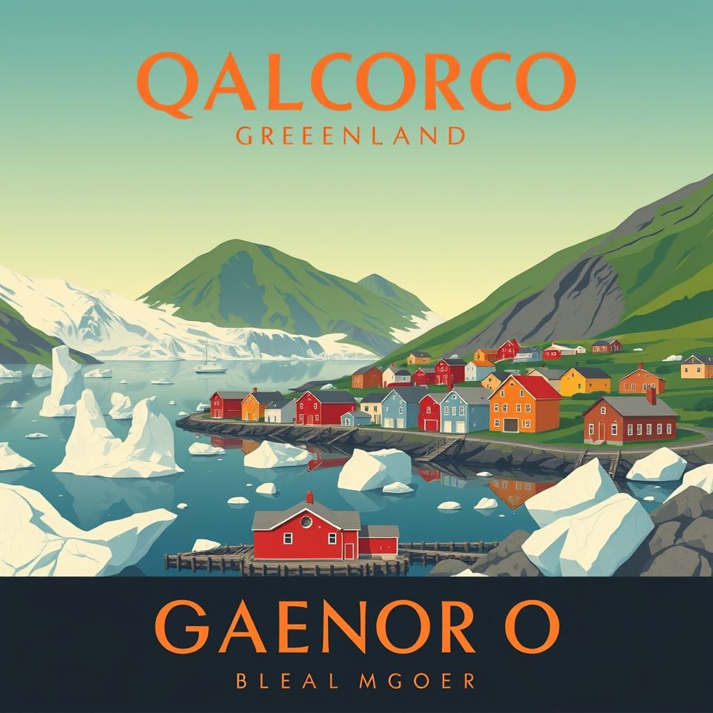 Qaqortoq, Greenland: Vintage Art Deco Travel Poster