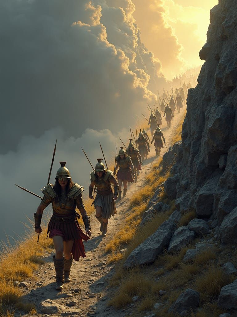 Amazon Warriors Fleeing in Dark Fantasy Art Style