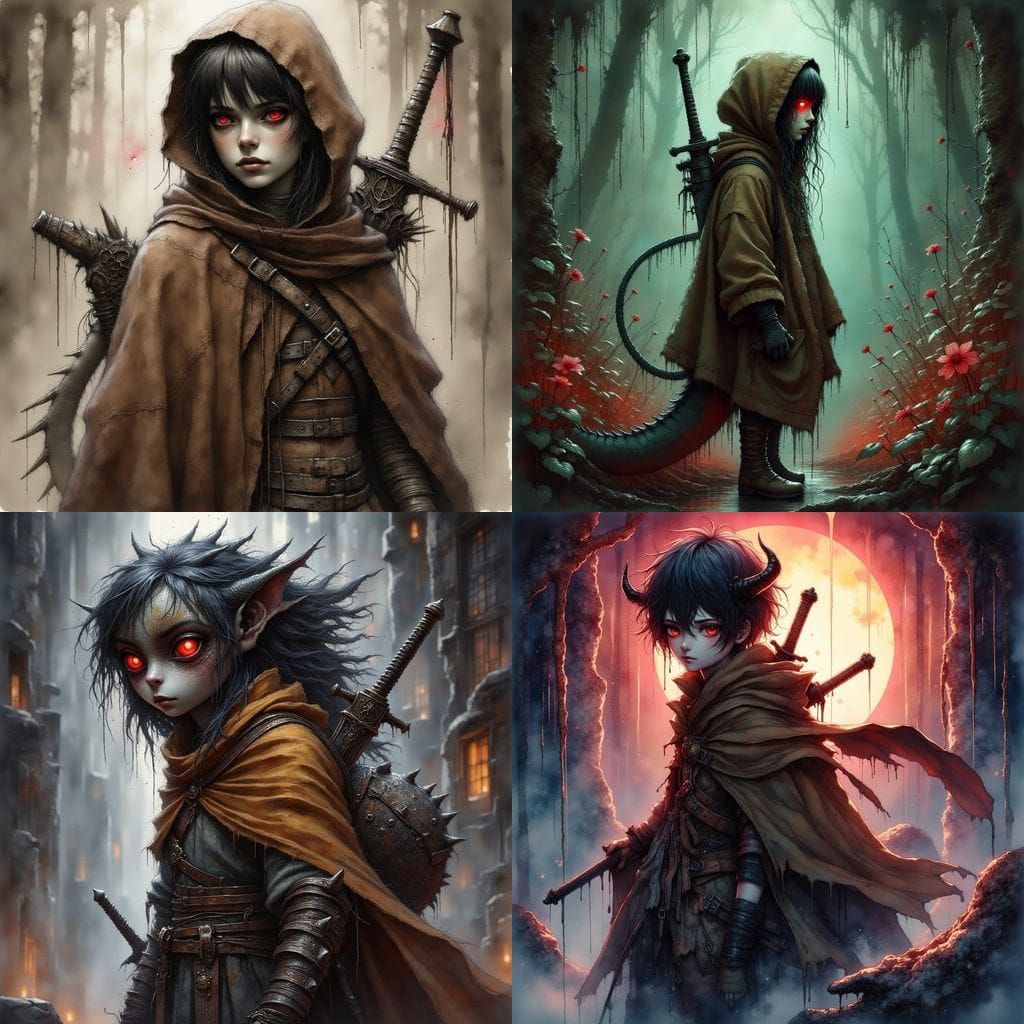 Dragon-Tailed Warrior with Hood and Sword