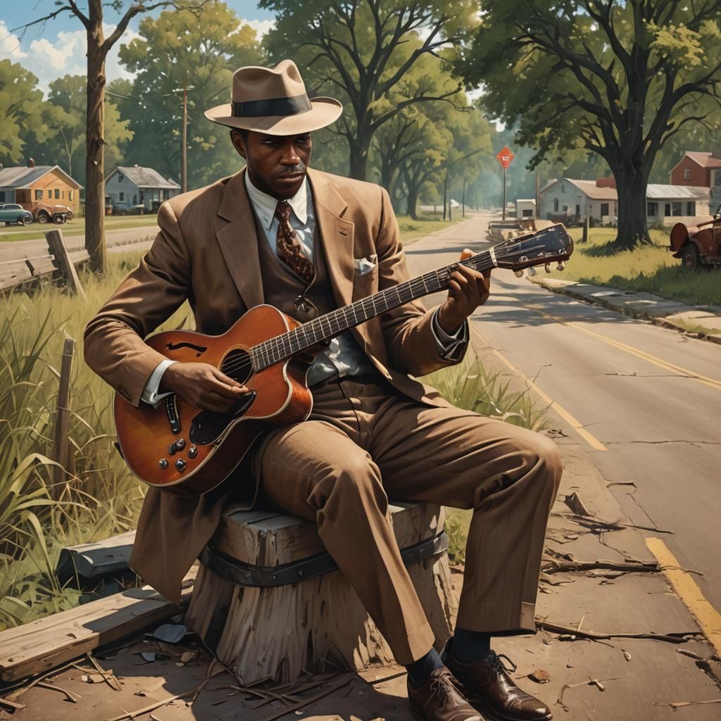 Bluesman at the Crossroads in Splash Art Style