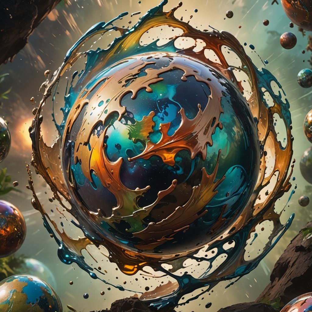 Orb Containing Earth Nature: Hyper-Realistic Splash Art