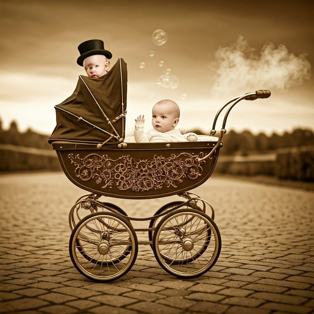 Steampunk Victorian Baby Stroller with Clockwork Gears