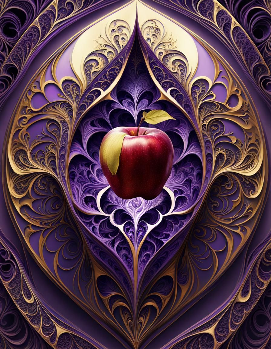 Gothic Apple with Golden Kintsugi and Fractal Details