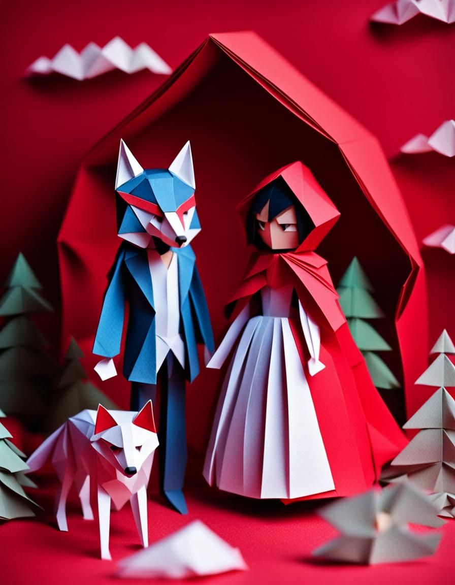 Red Riding Hood and Wolf Origami Wedding