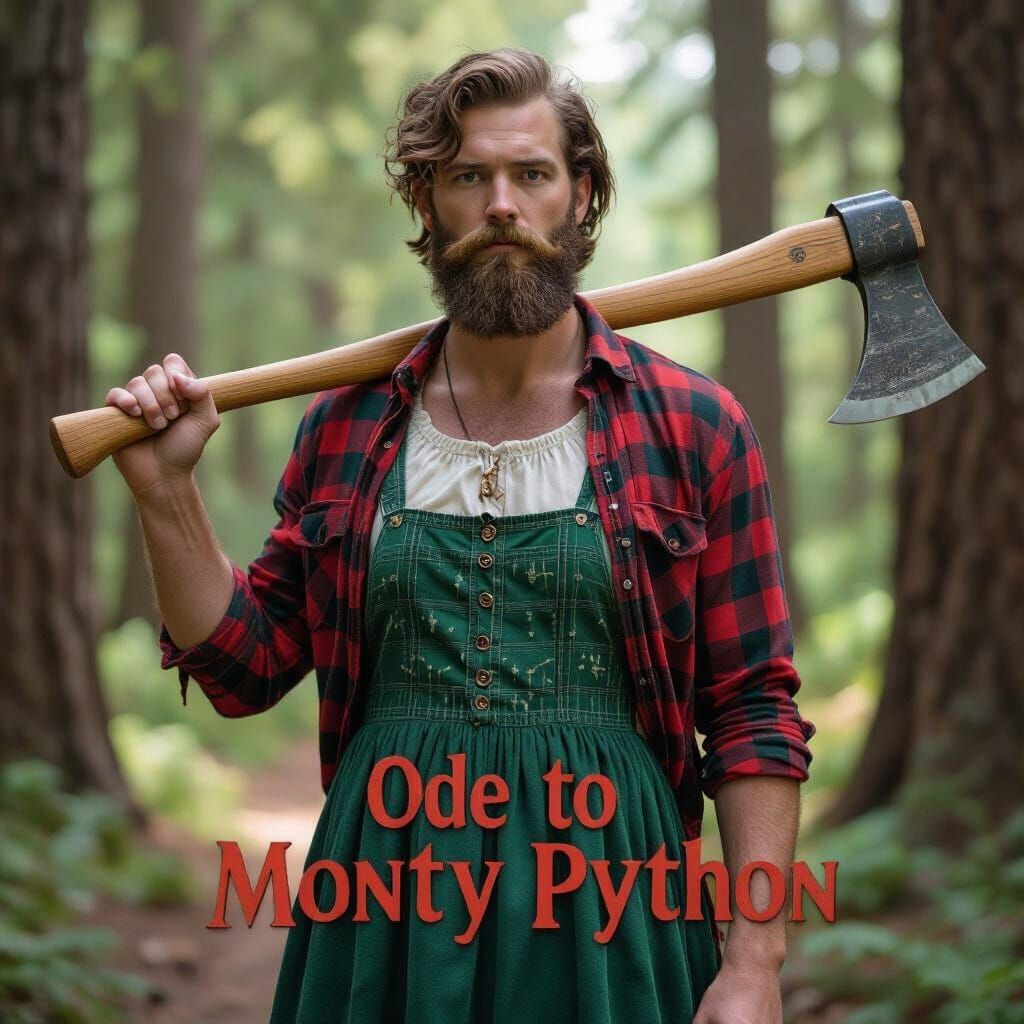 Man in Veridian Glass Dress with Logging Axe in Redwood Fore...