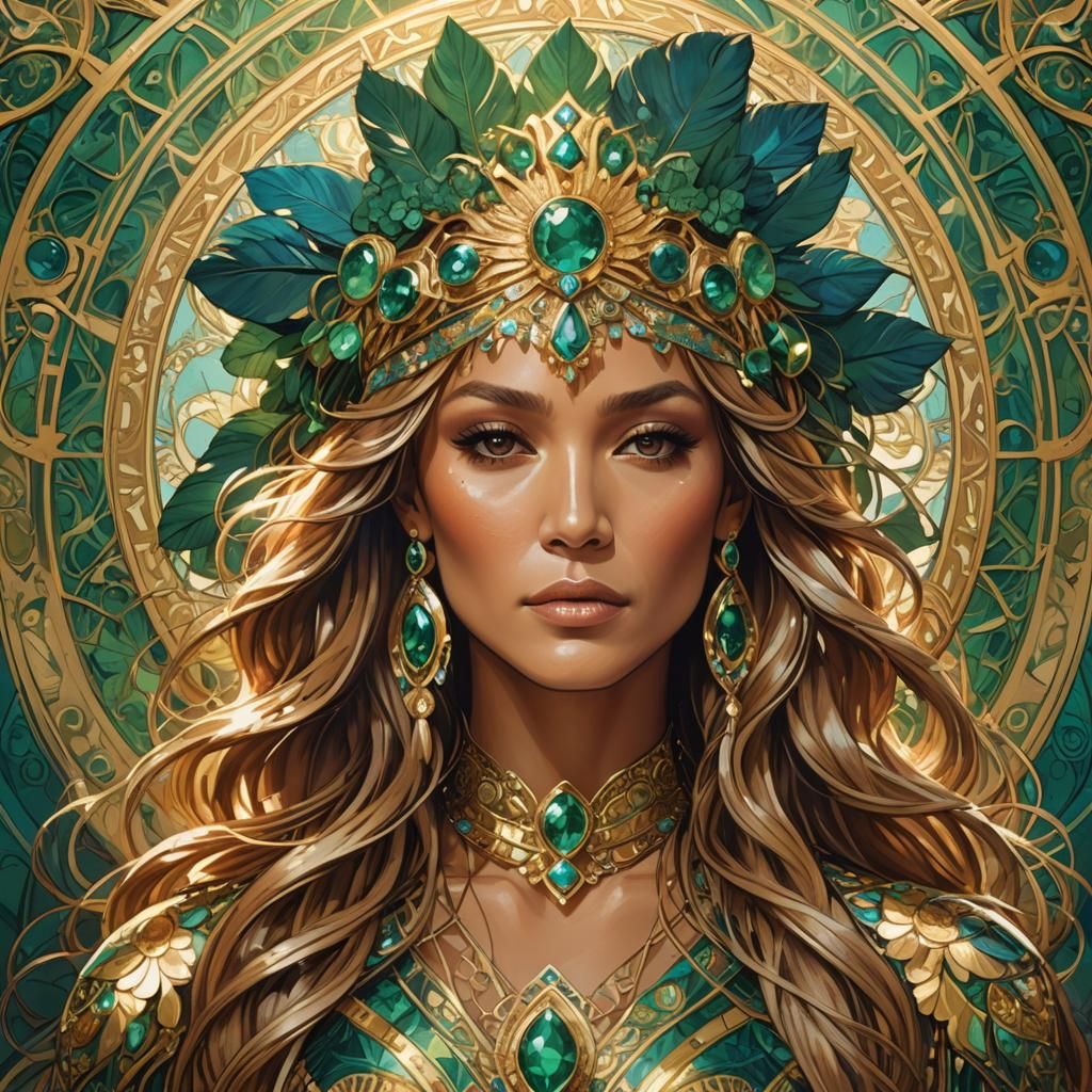 Jennifer Lopez Portrait in Art Nouveau Style
