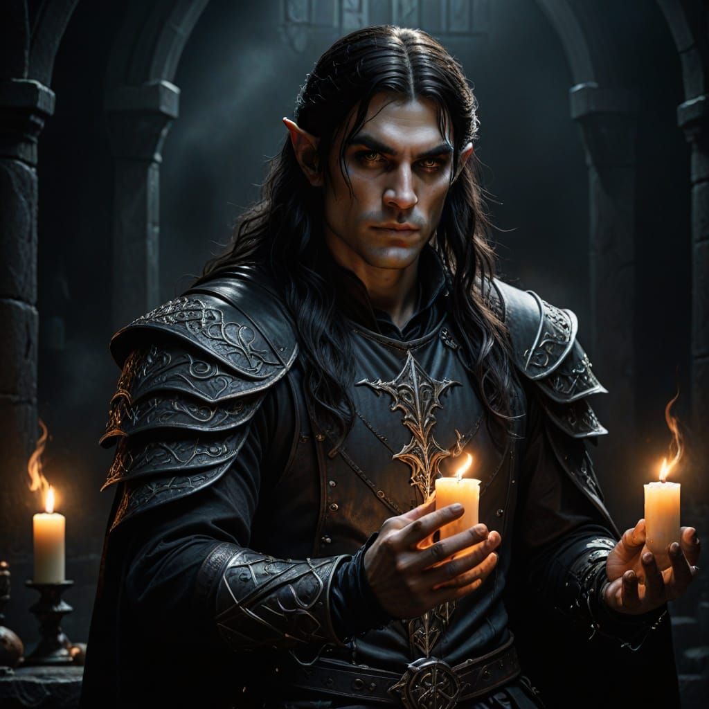 Ethereal Half Elf Warlock in Gothic Style