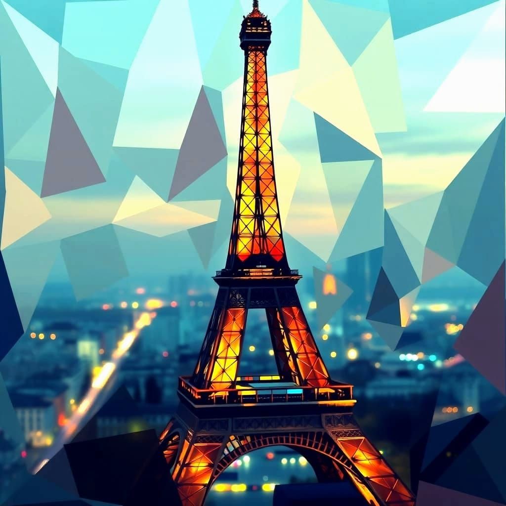 Eiffel Tower in Neon Cubist Art