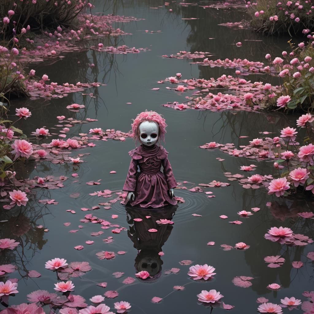 Eerie Death Figure Over River Styx in Surreal Style