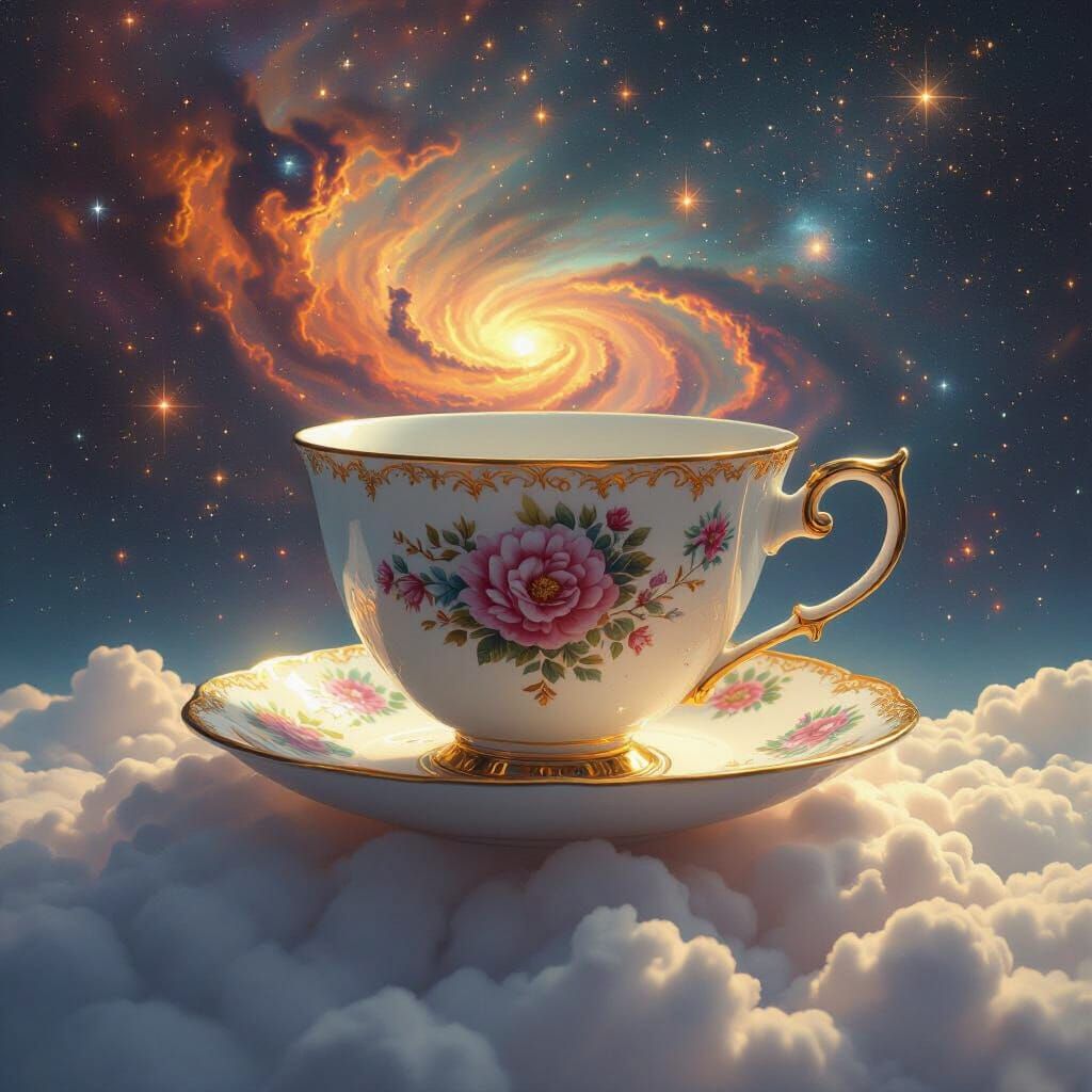 Cosmic Teacup on Cloud Overlooking Nebula