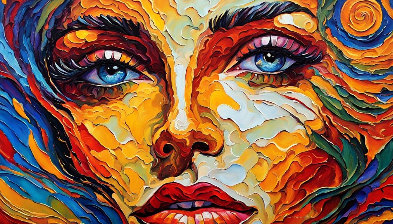 Vibrant Expressionist Portrait in Neo-Impressionist Oil Pain...