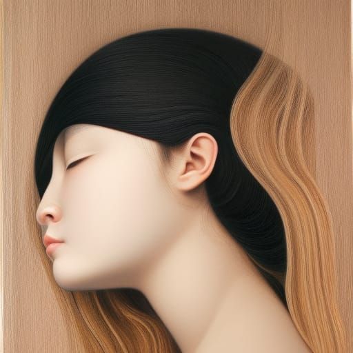 Erotic Portrait on Wood in Art Nouveau Style