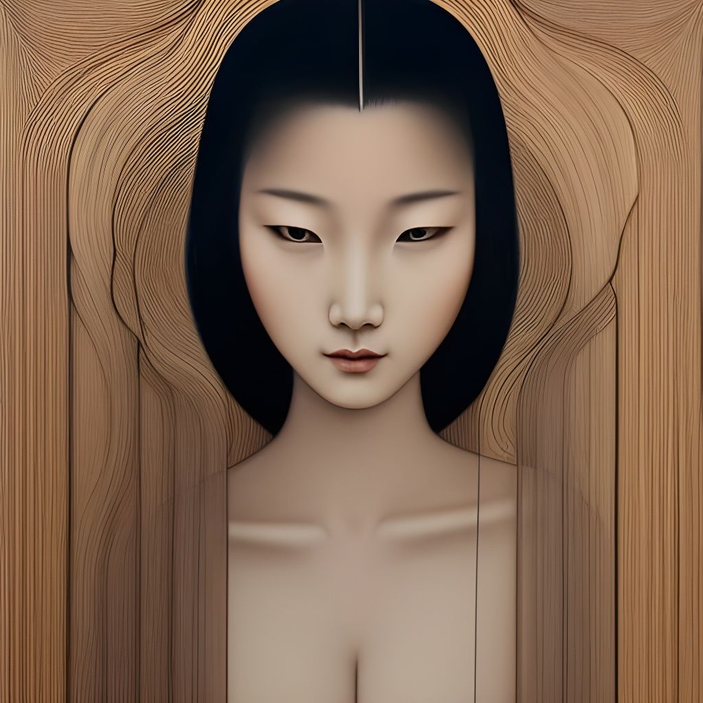 Erotic Portrait on Wood in Art Nouveau Style