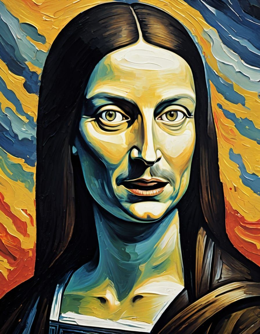 Surrealist Screaming Mona Lisa Portrait in Oil