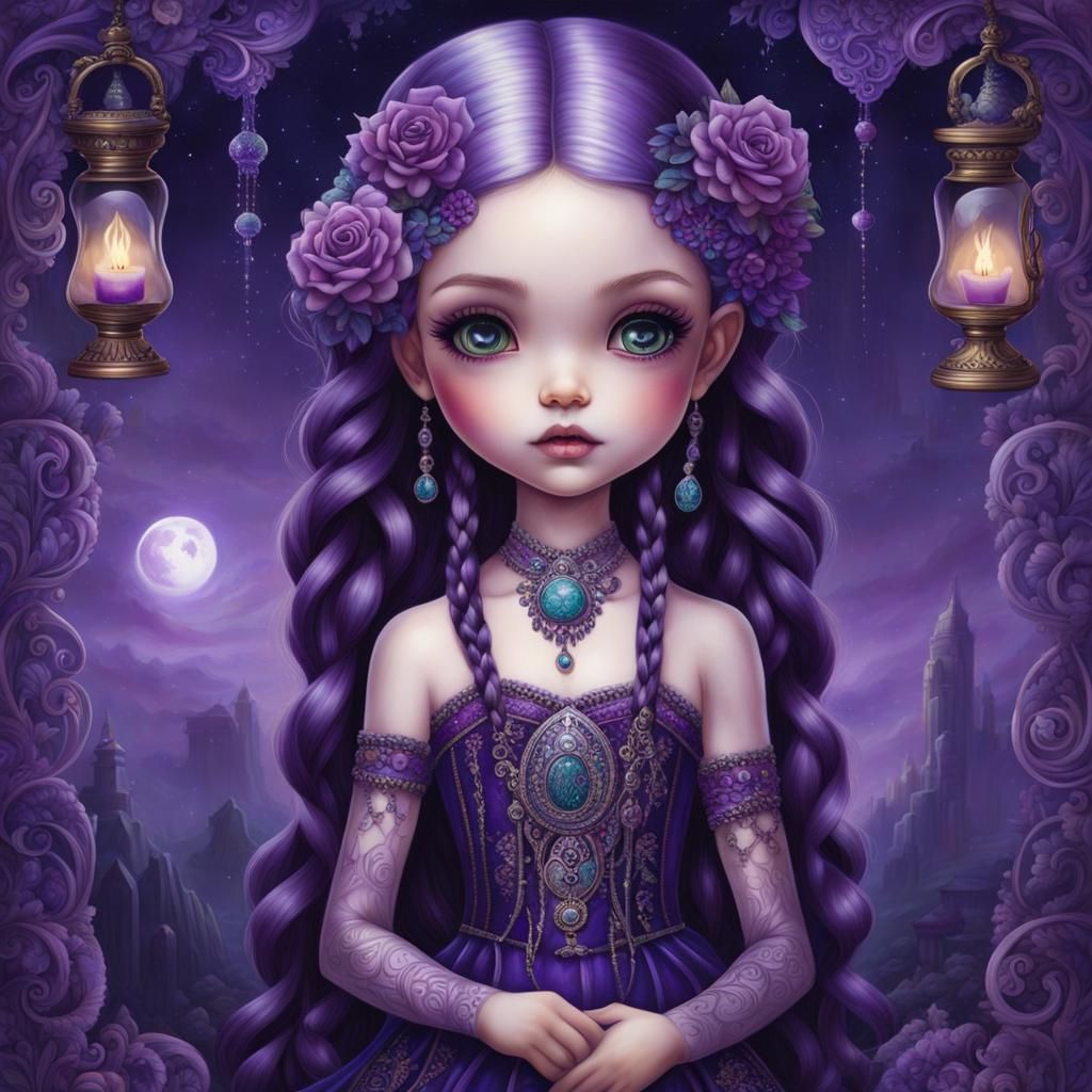 Girl with Braids and Ghosts in Detailed Art Style