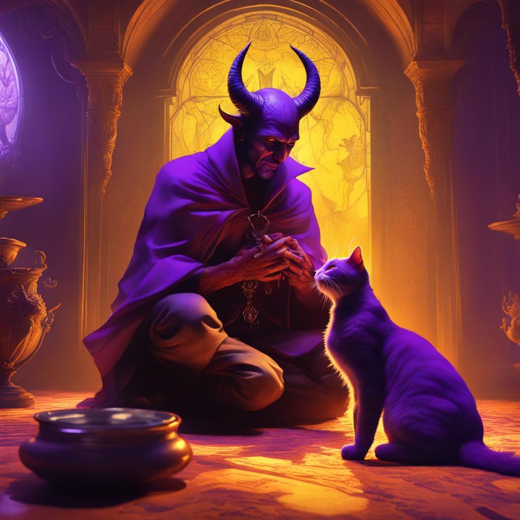 The Devil Petting a Cat: Dark Fantasy Art