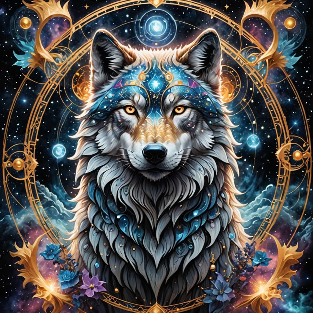 Ethereal Celestial Wolf in Dimensional Style