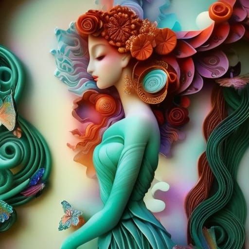 White Baroque Lady Face in 3D Rendering