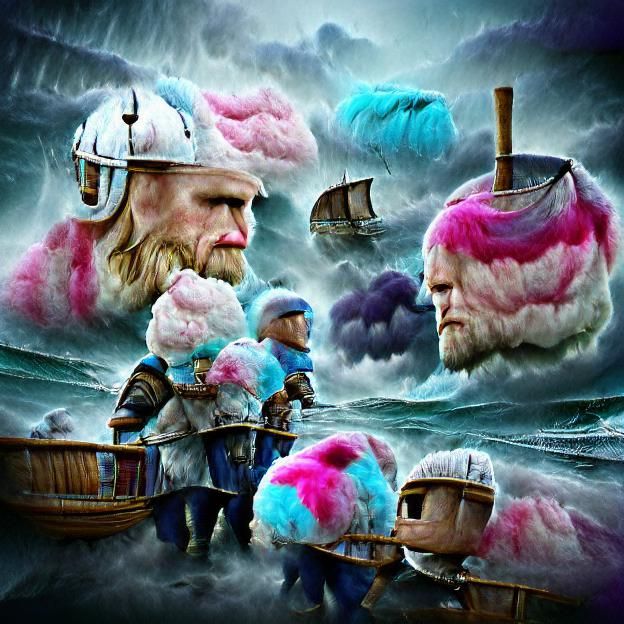 Cotton Candy Vikings Sailing Stormy Seas
