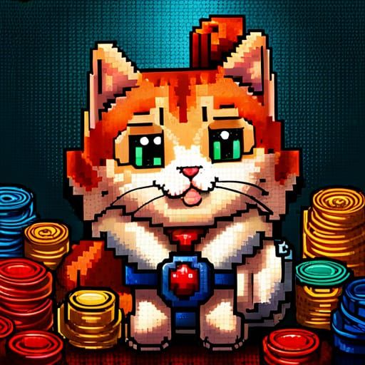 Cute Pixel Art Cat Portrait in Retro Style