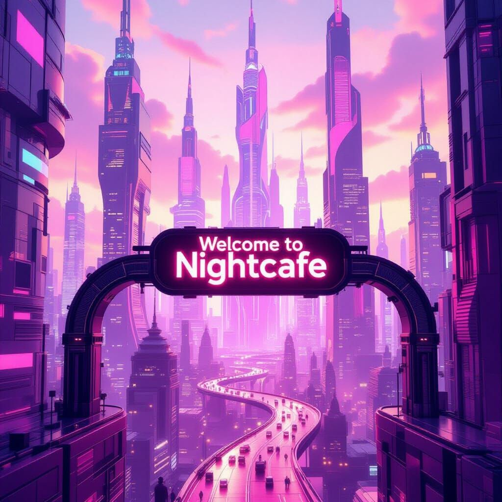 Welcome to Nightcafe: Hyperfuturistic Cityscape in Pink Hues