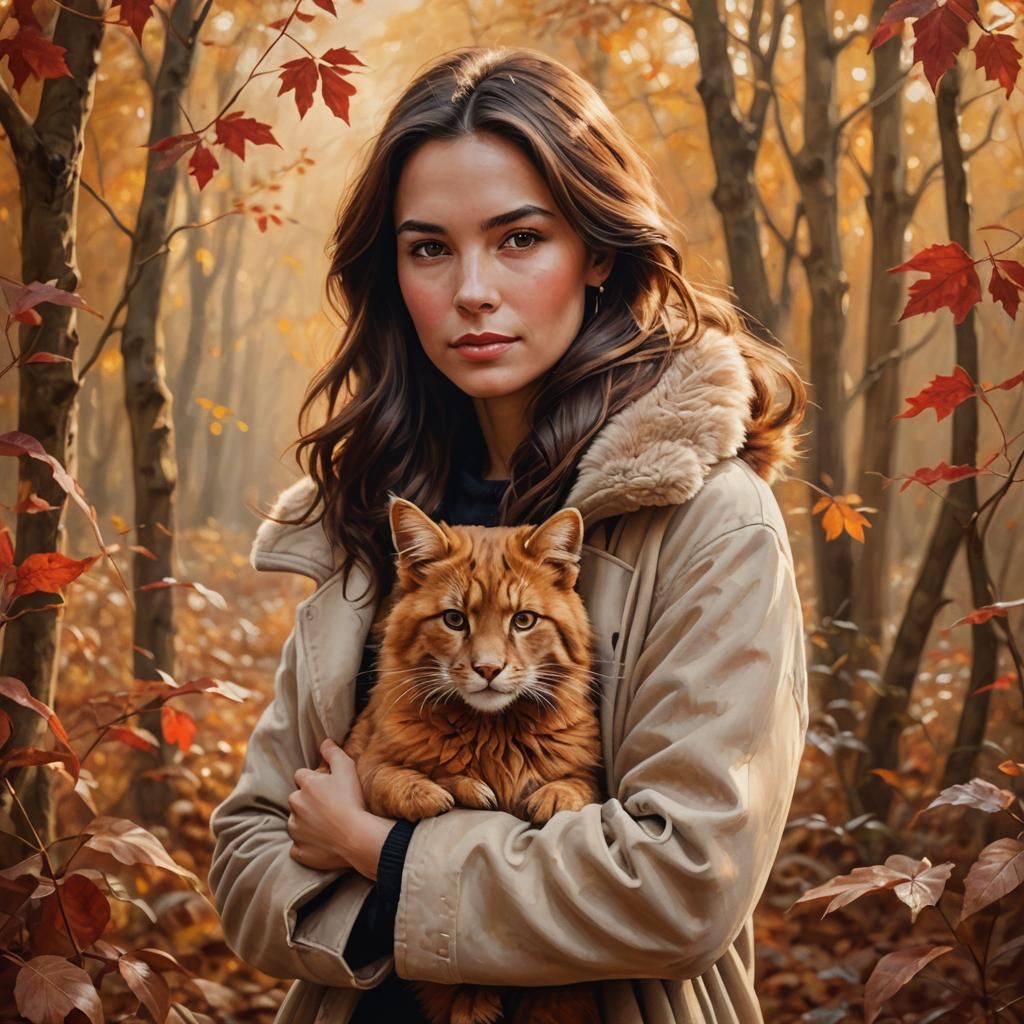 Woman with Red Animal in Autumnal Portrait