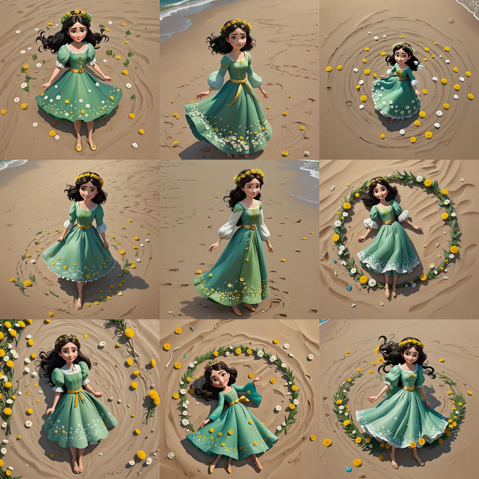 Princess with Dandelions on the Beach as 3D Art