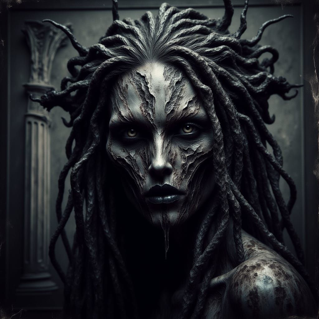 Medusa in Biomechanical Horror Style