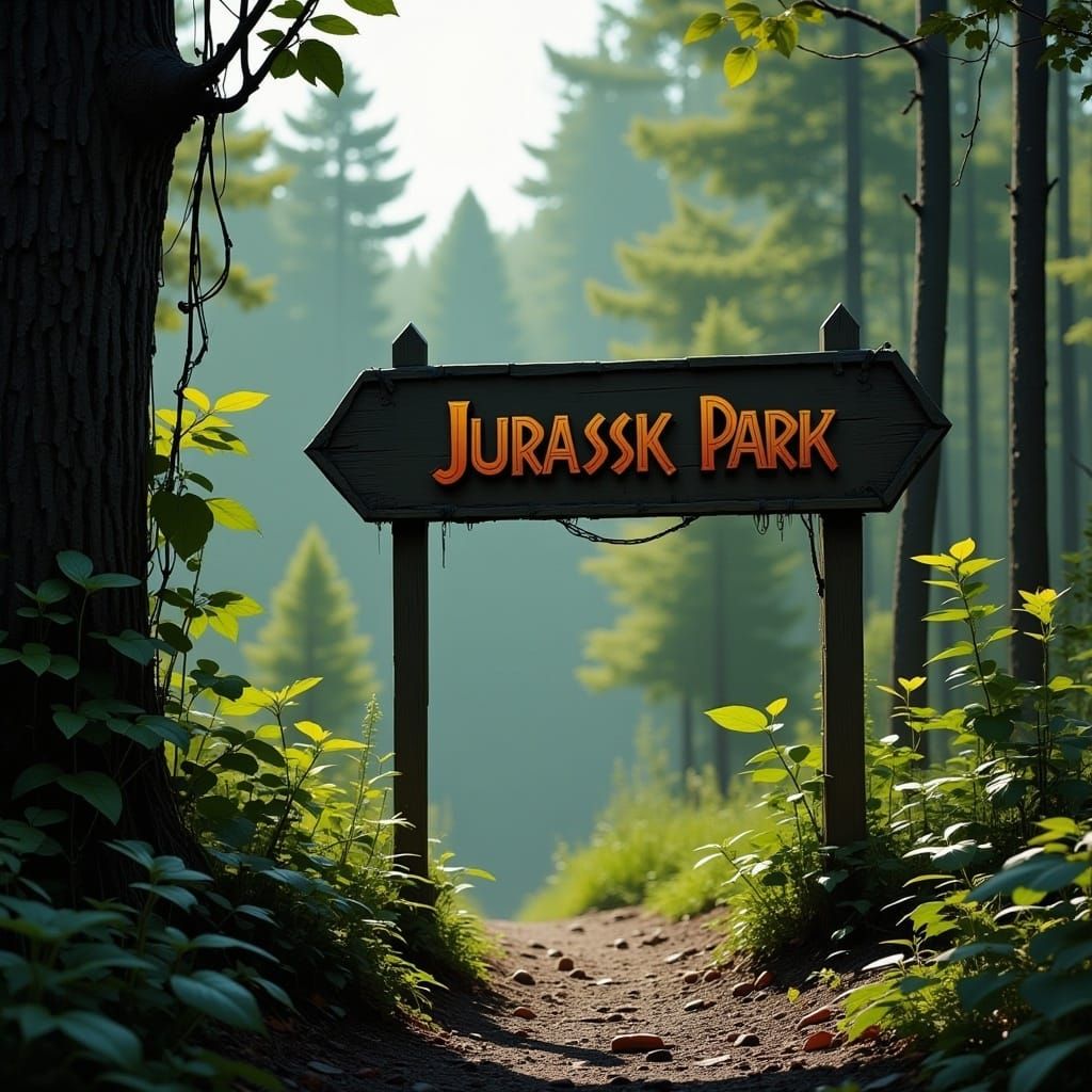 Jurassic Park Entrance Sign in Jungle