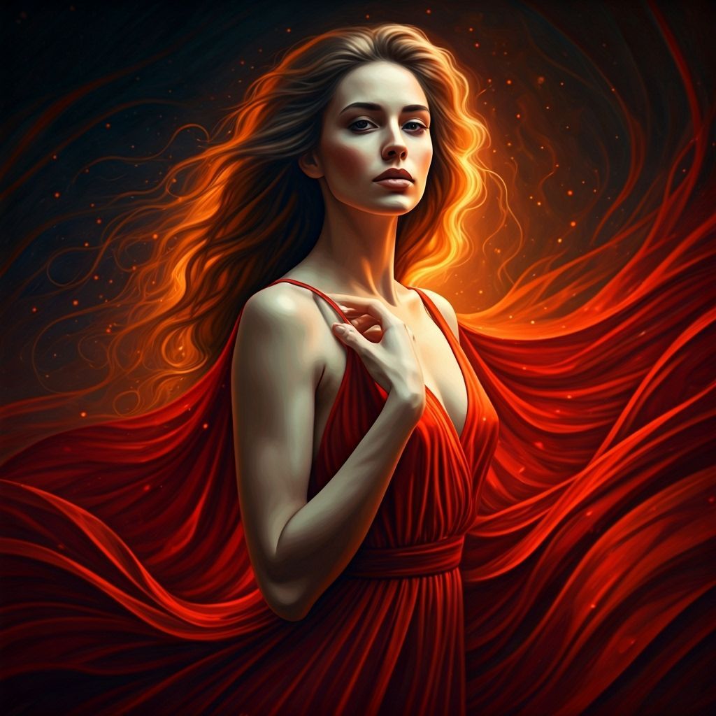 Woman in Red Dress: Vibrant Digital Art
