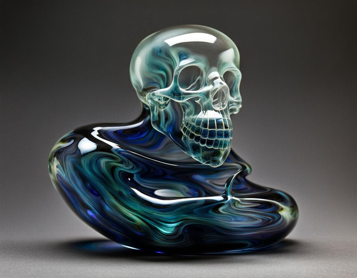 Translucent Hand-Blown Crystal Glass Skull