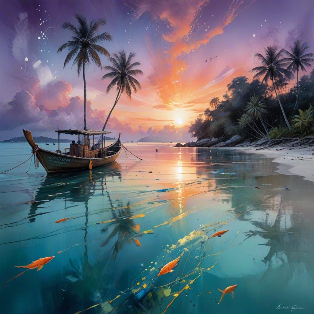 Koh Rong Coastline at Dusk with Bioluminescent Plankton