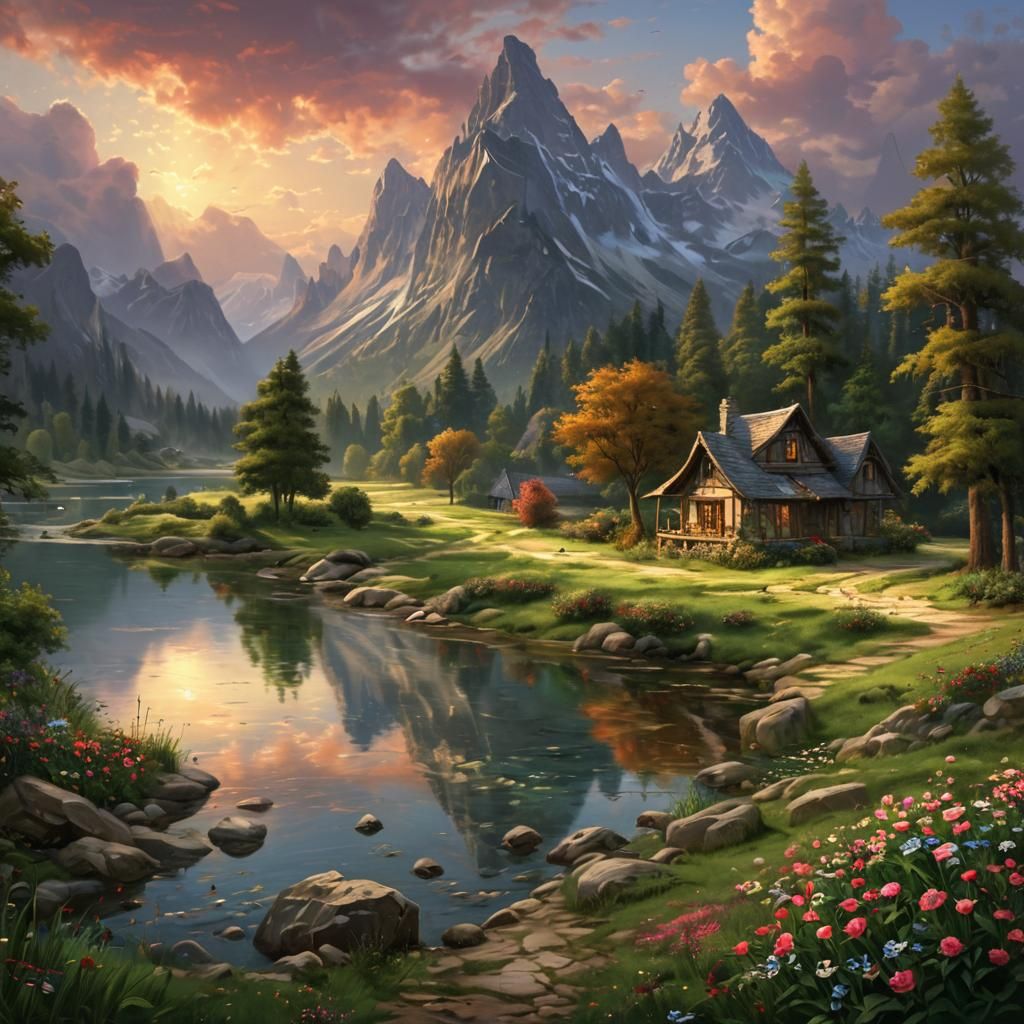 Epic Serene Landscape in Romantic Style