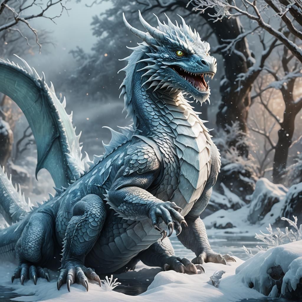 Majestic Snow Dragon in Dreamlike Cinematic Style