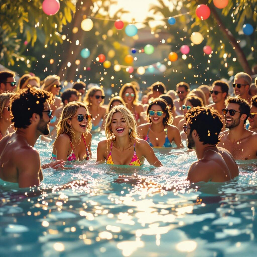 Joyful Pool Party Celebration at Golden Hour