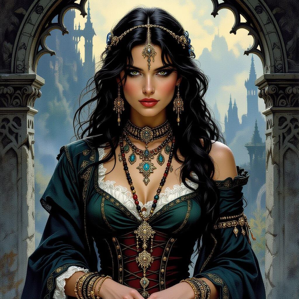 Gypsy Lady in Gothic Jewelry, Ancient Europe