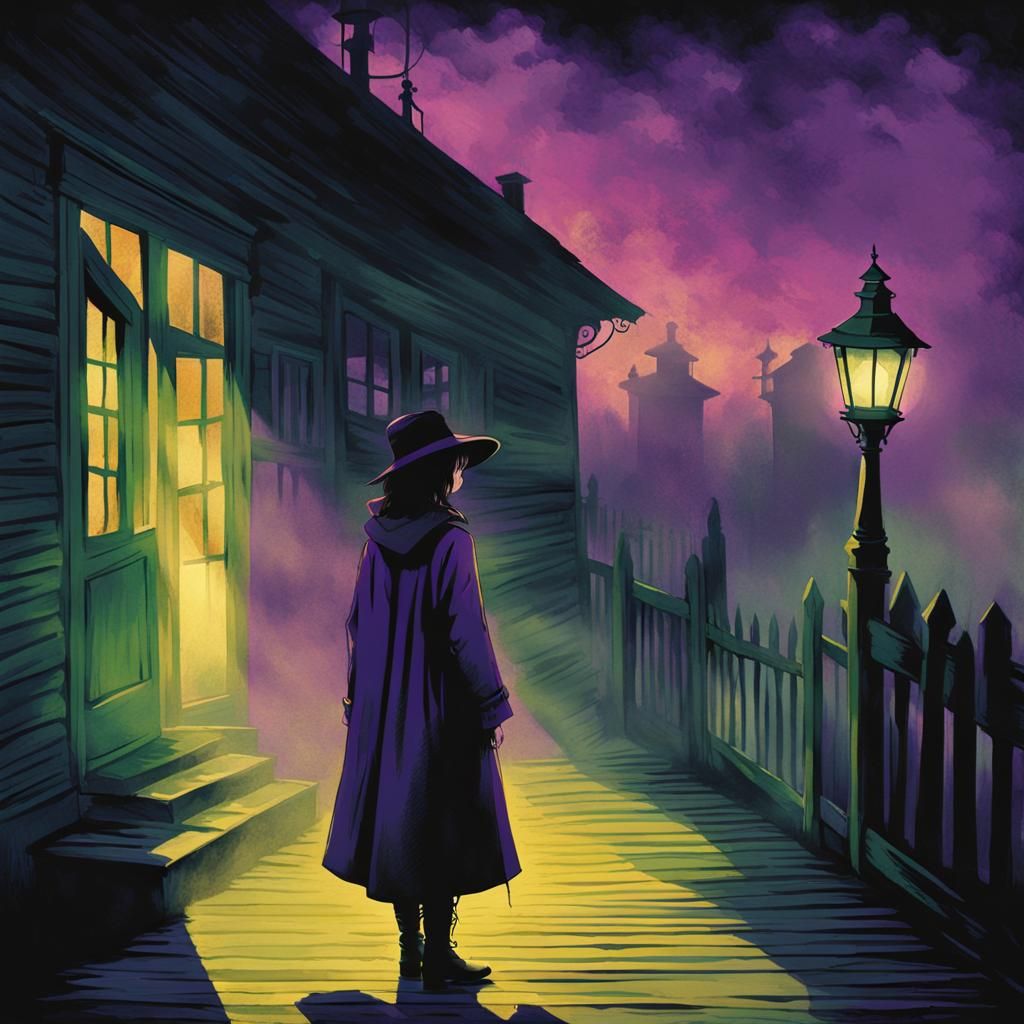 Eerie Girl in Fog, Dark Fantasy Illustration