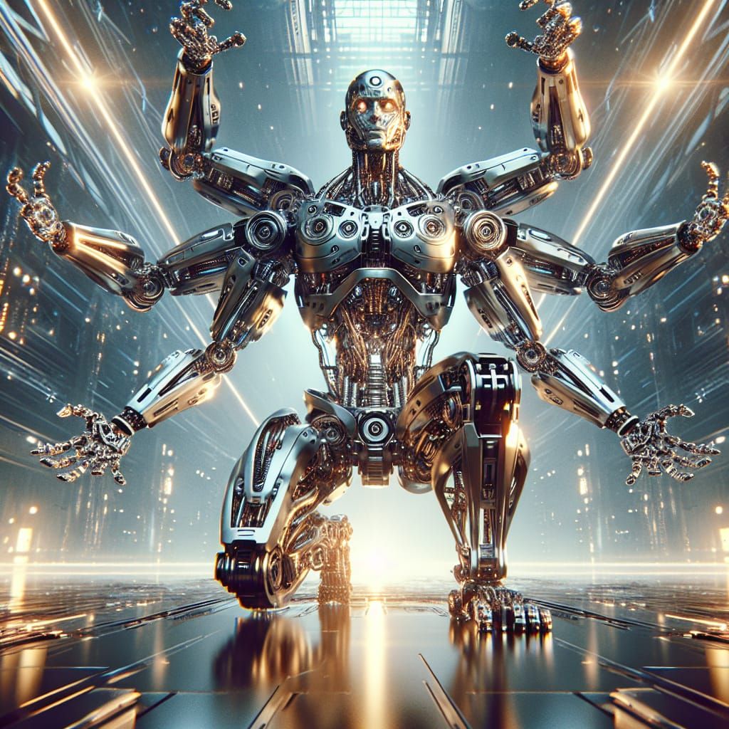 Four-Armed Adamantium Robot: Epic Sci-Fi Cinematic Visuals