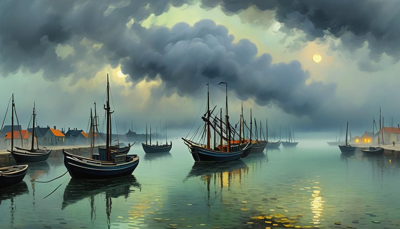 Dramatic Harbor Scene in Van Gogh Style