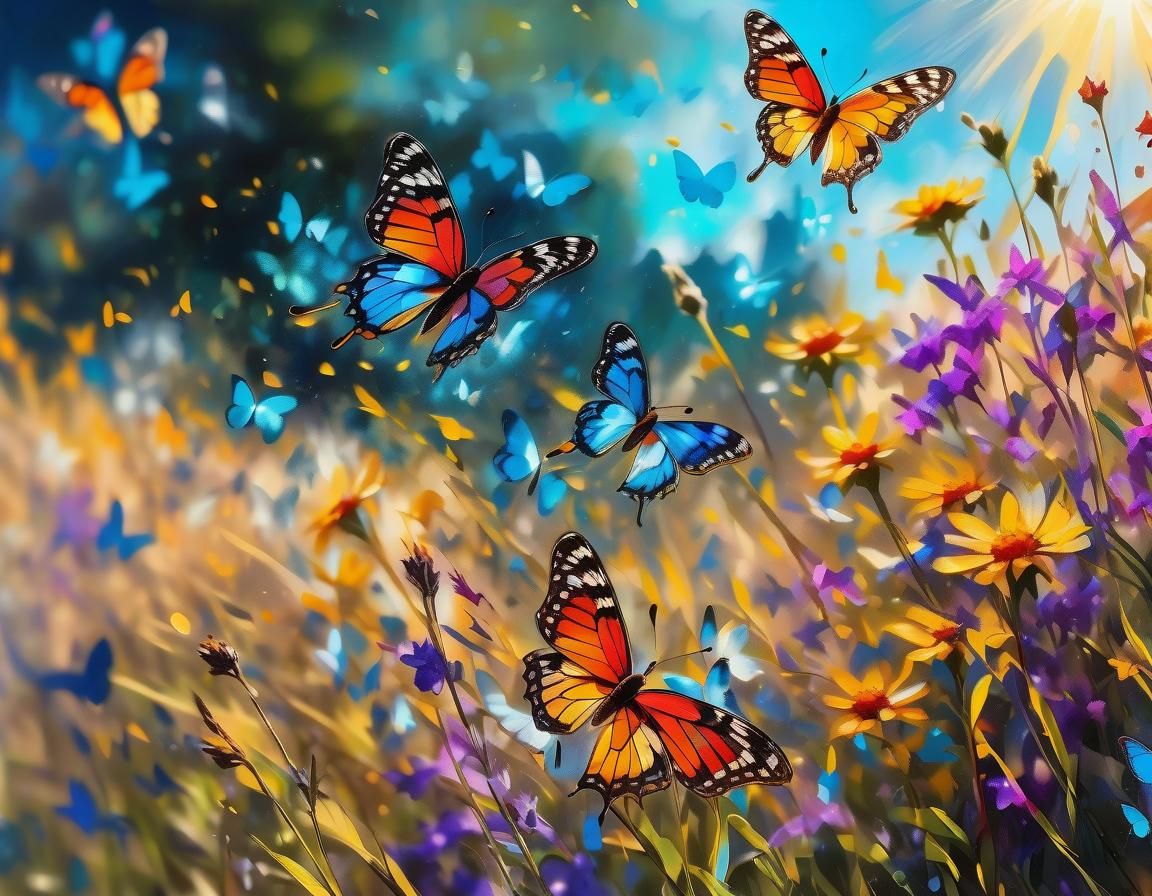 Stained Glass Butterflies in Vivid Graffiti Art Style